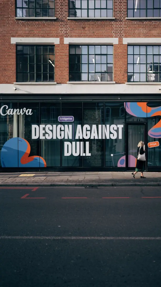 Design Against Dull campaign mural on architectural facade