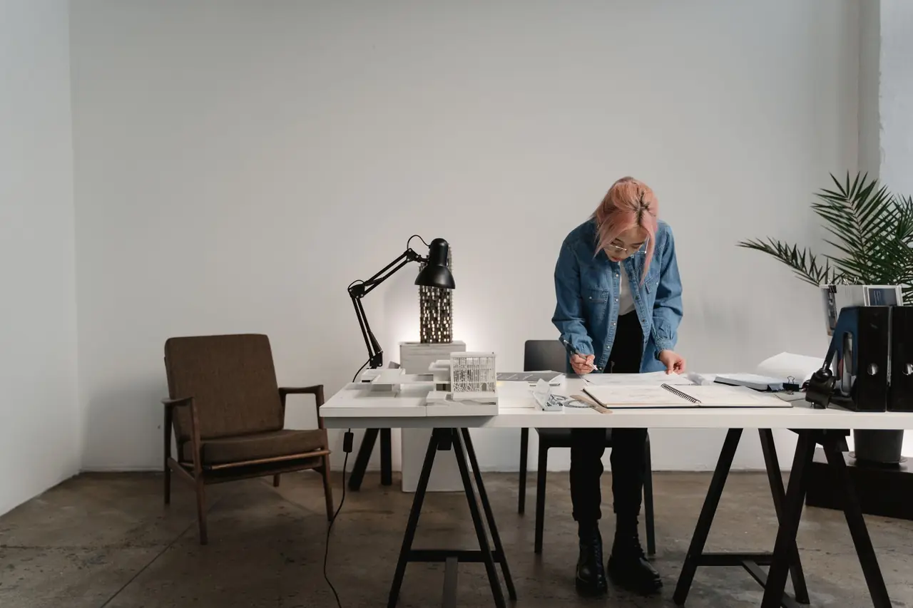 Architectural drafting and spatial planning in contemporary creative studio