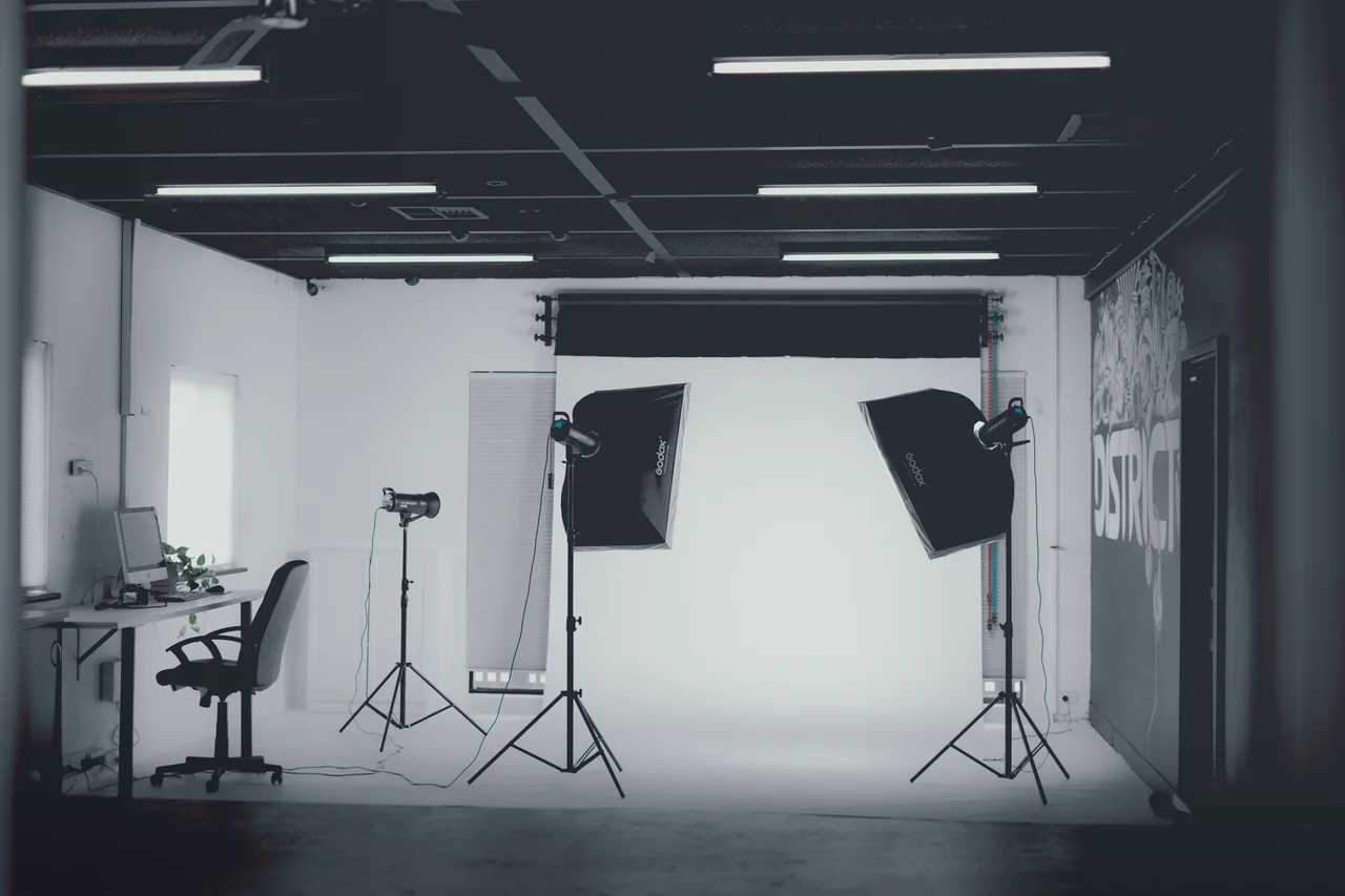 Calm photographic studio setting with soft directional shadow